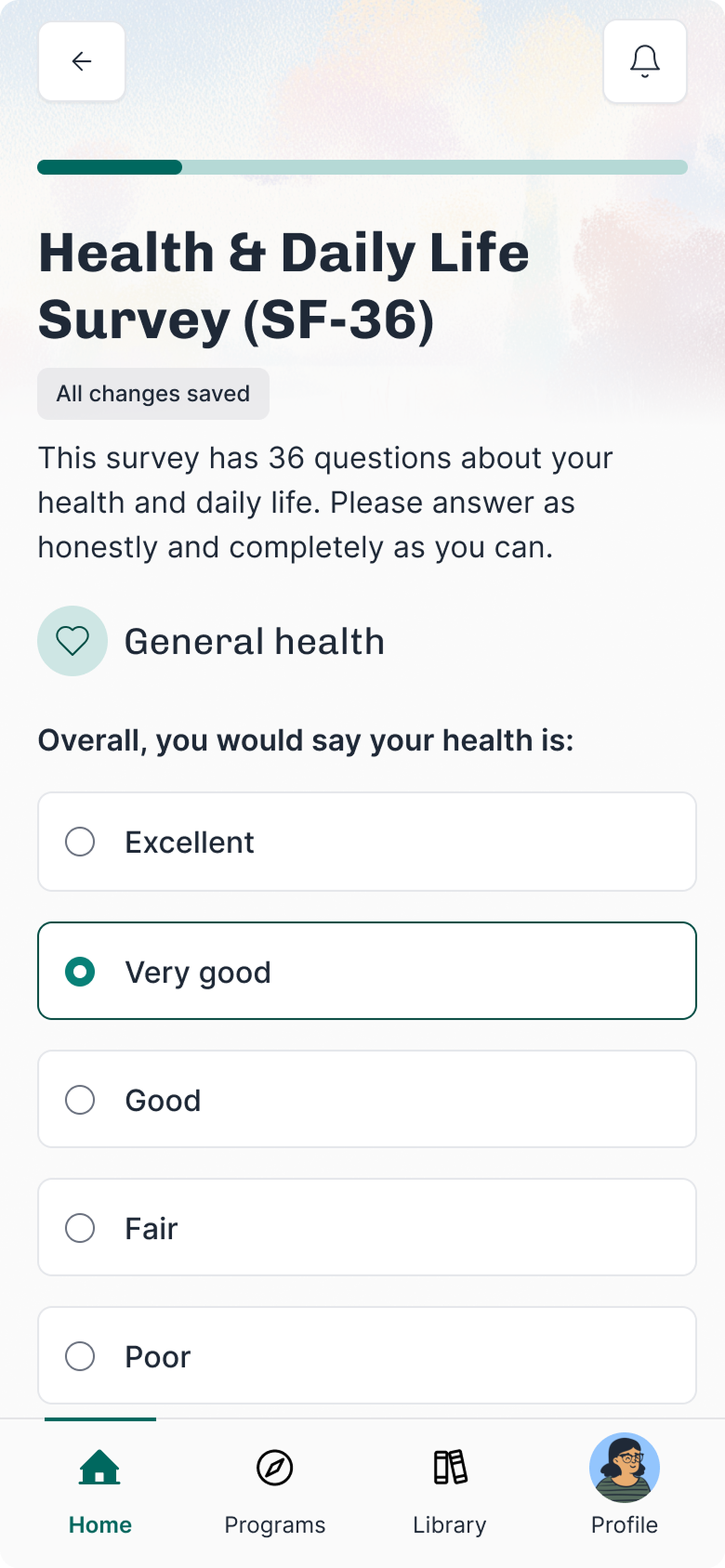 Mobile patient app screen showing encouragement message and next steps after submission