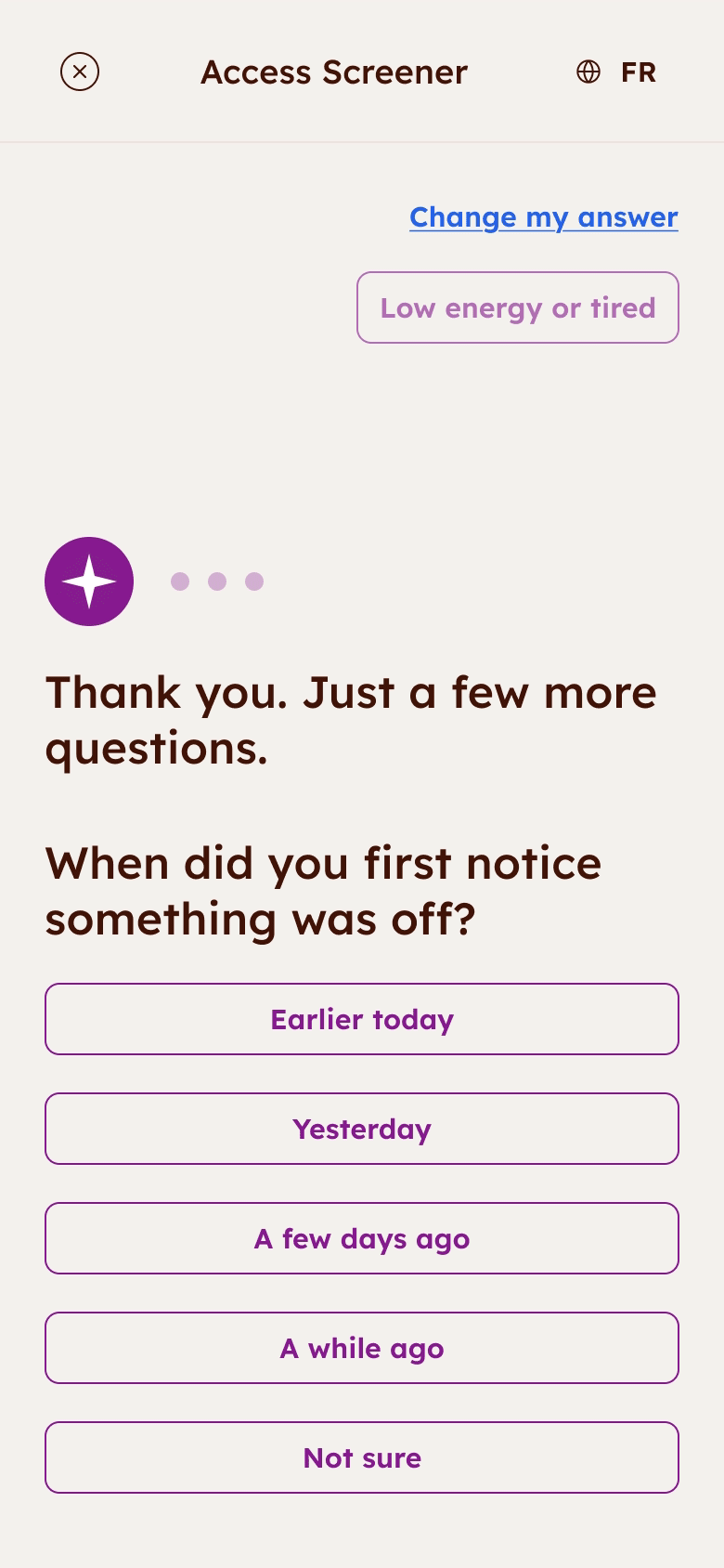 Screen with injury-related question showing Yes and No radio buttons