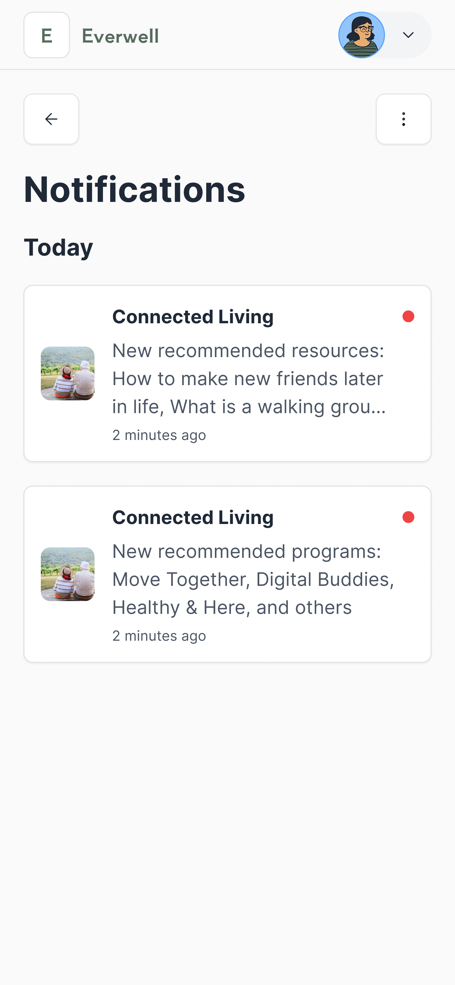 Screen of the notification card