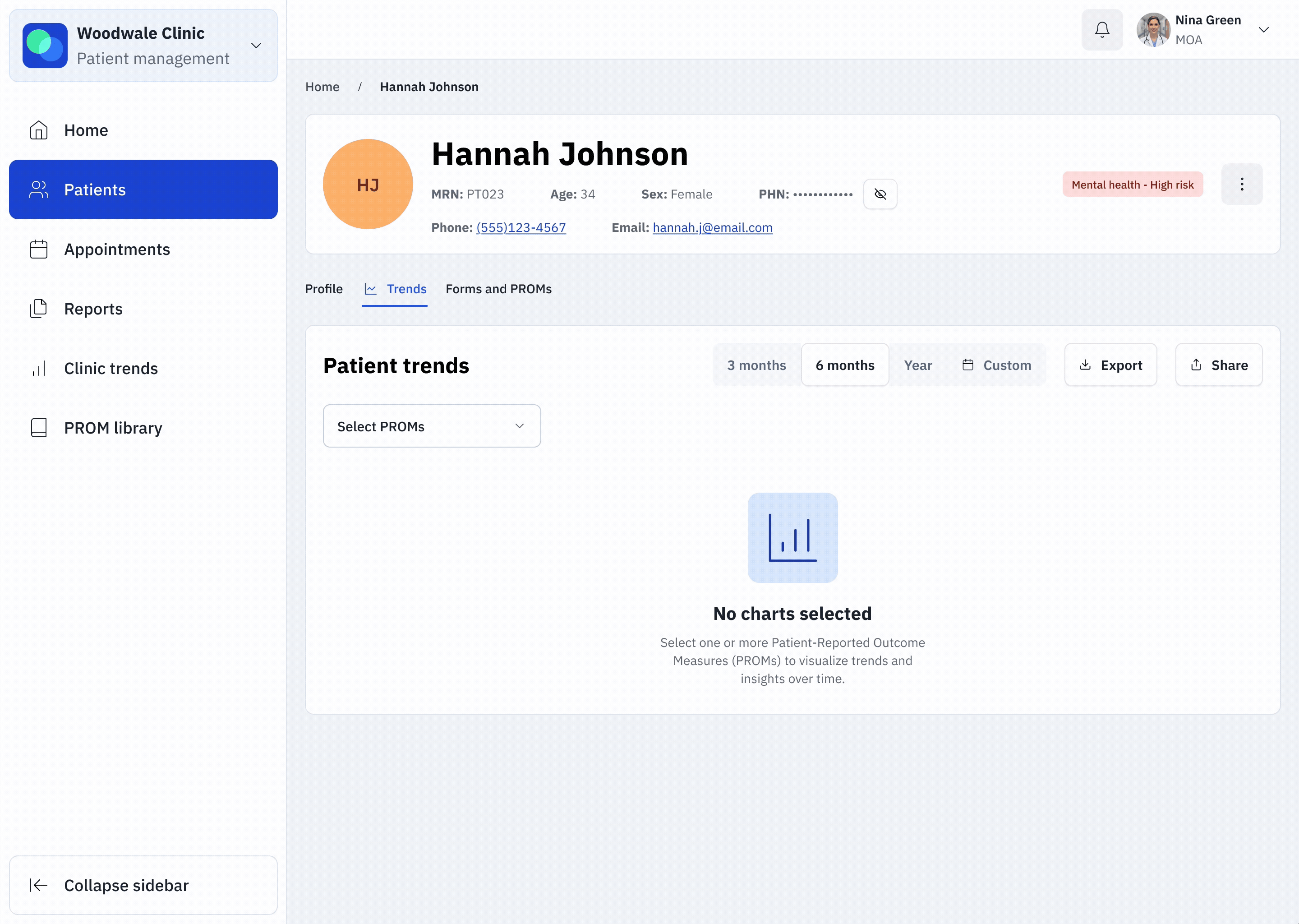 Animated Everwell dashboard showing a patient’s physical health trend line gradually building over six months