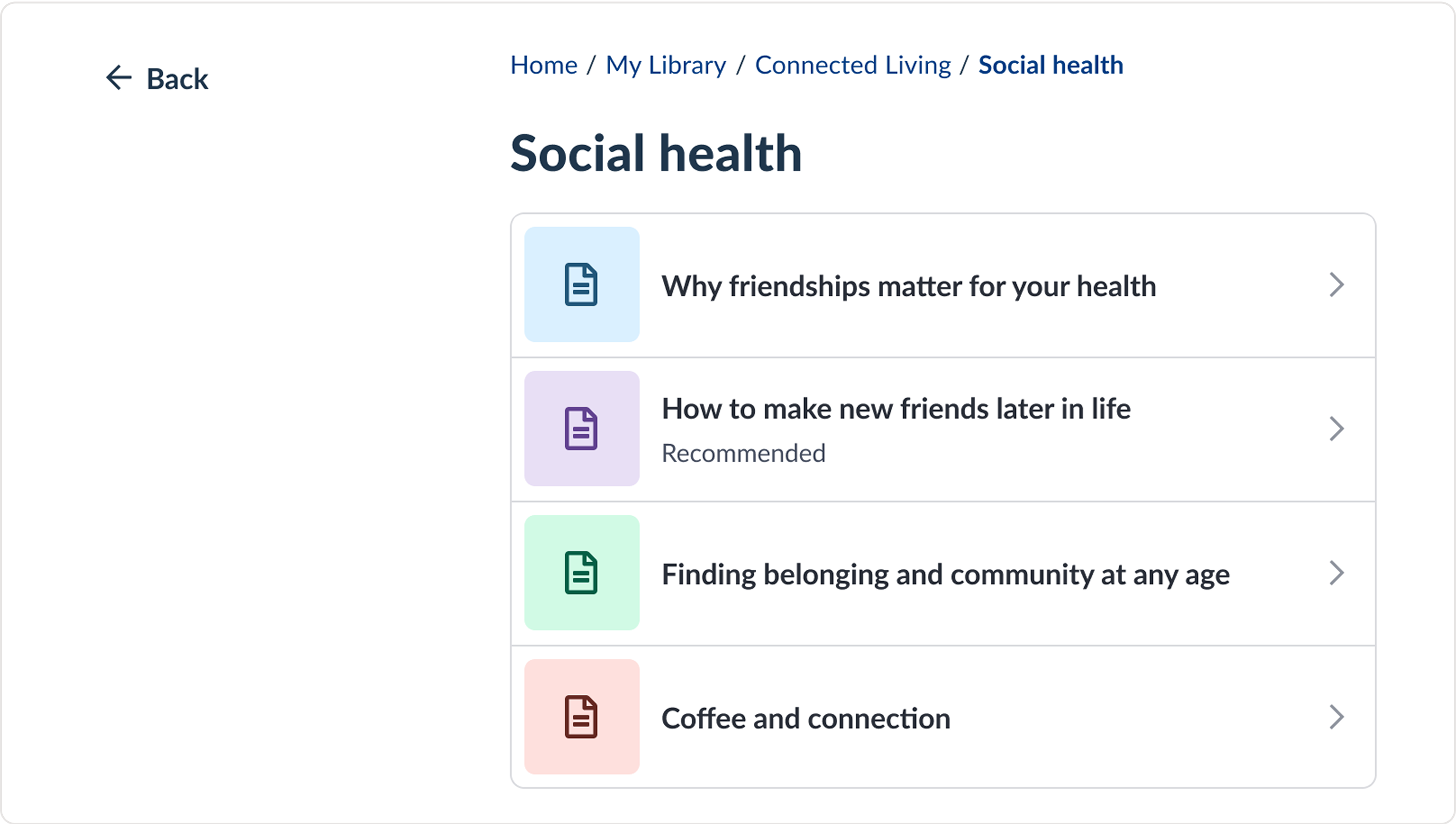 App screenshot:Social Health as a part of the user's library 